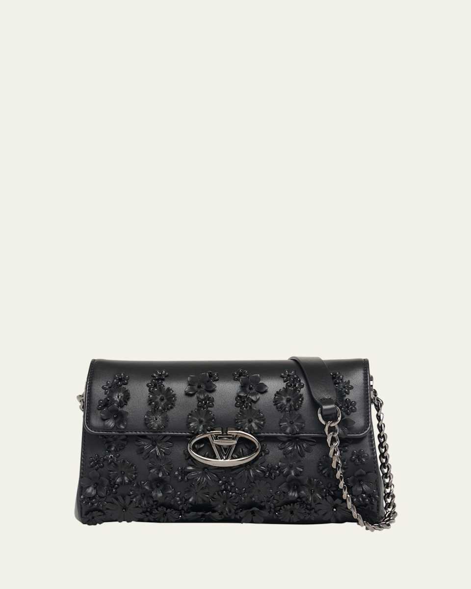 Large VLOGO Flower Leather Shoulder Bag
